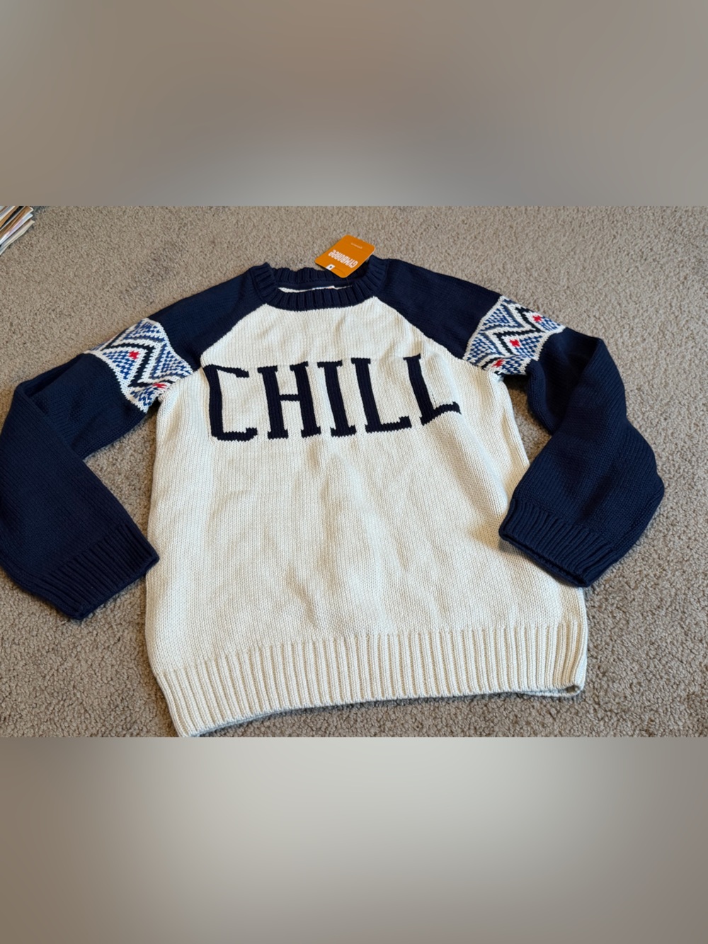 Gymboree boys M 7-8 Cream & Navy 'CHILL' Knit Sweater